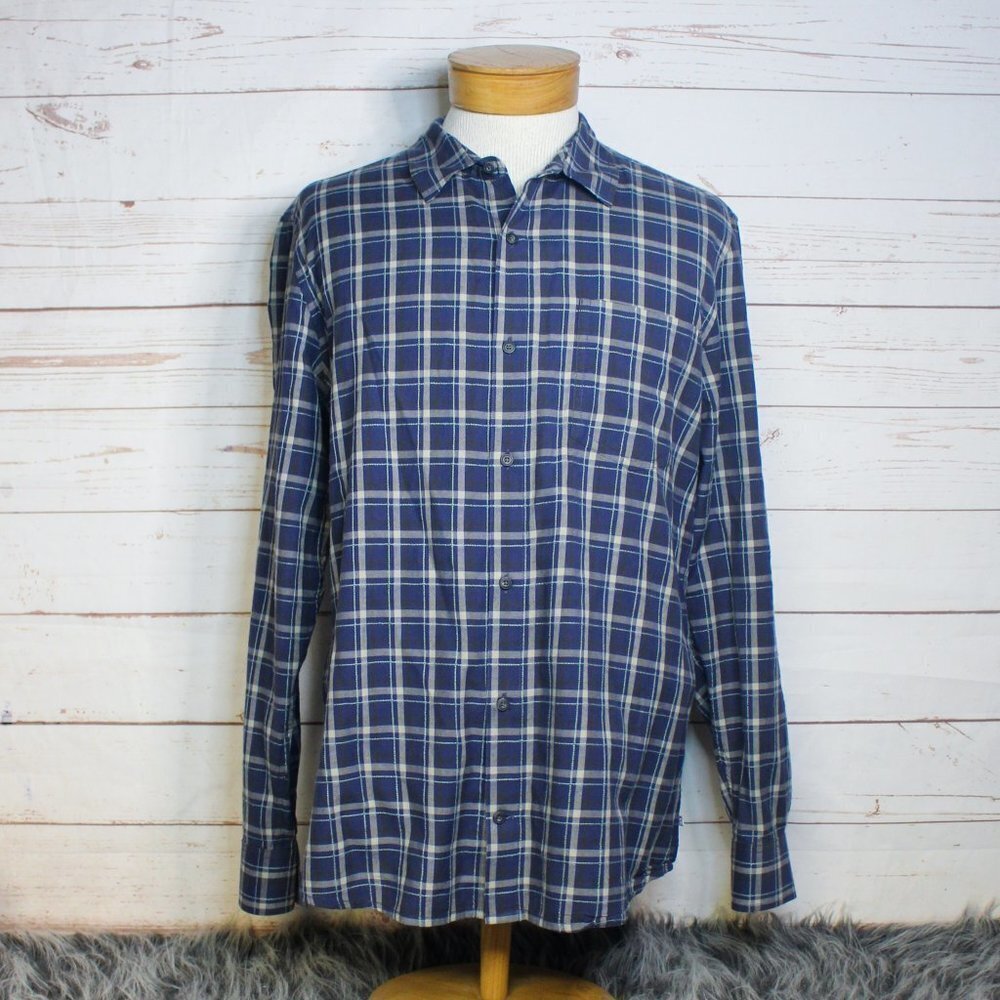 Toad & Co Men's Airscape Plaid Organic Cotton Long Sleeve Blue XL Button‎ Down